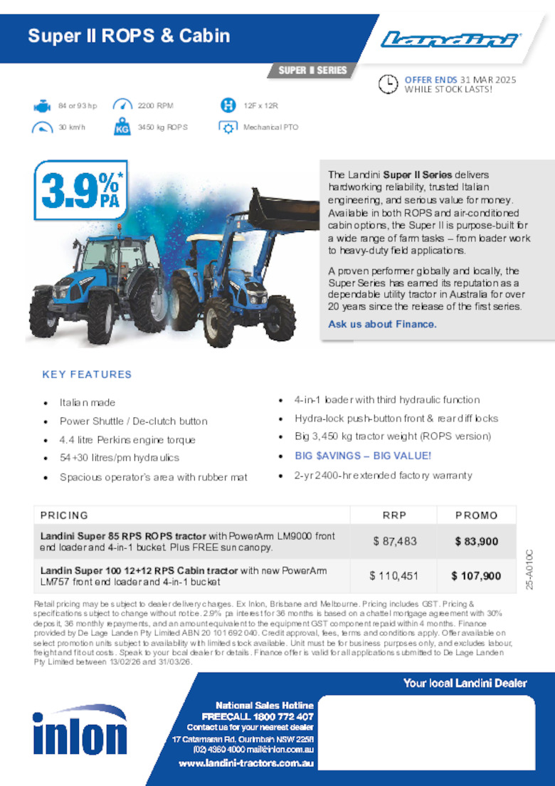 26-A010C Landini Super II Promotion oe 31.03